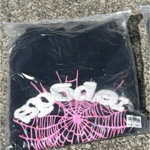 Black Hoodie with Pink and White Graphic